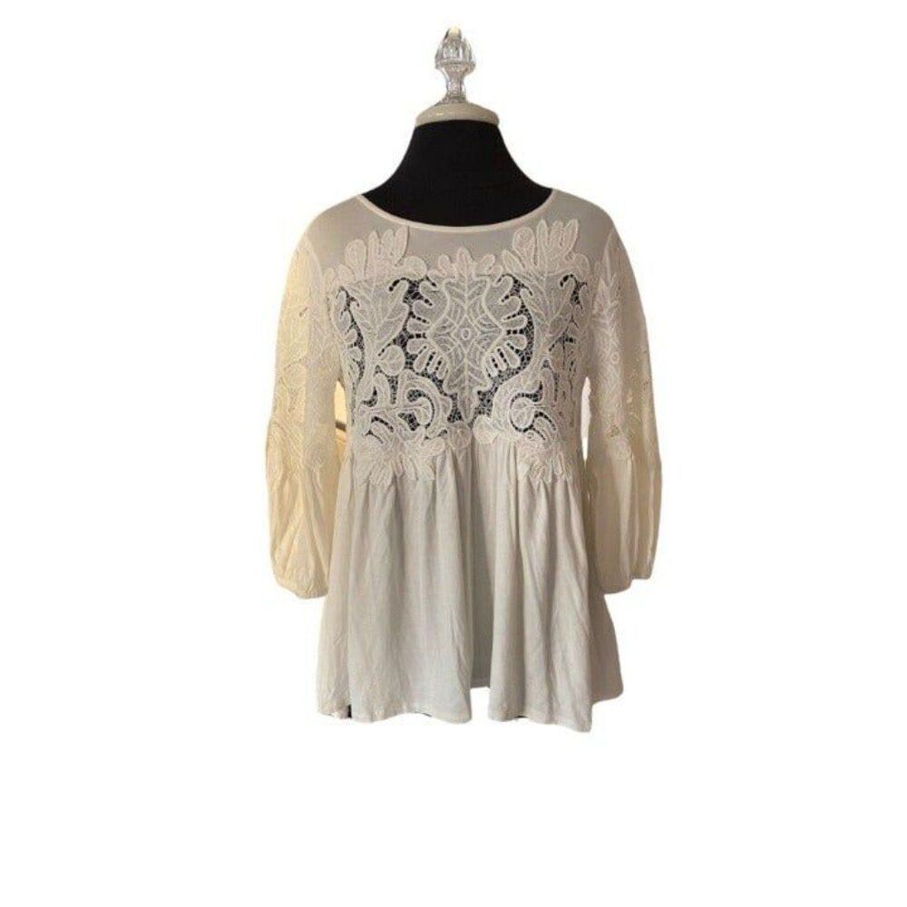 NWT Anthropologie Deletta Ivory lace detail 3/4 sleeve top (size extra small)